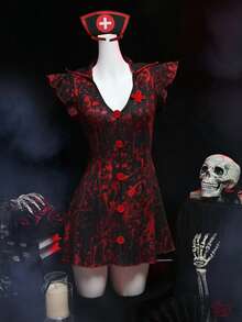 Fantasy Costume Fantasy Costume 2 件万圣节女式僵尸护士服装，红色和白色 - 黑色 - 查看 5