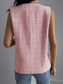 DAZY Women's Casual Sleeveless Single-Breasted Plaid Jacket, Autumn Women Coats - Pink - View 2