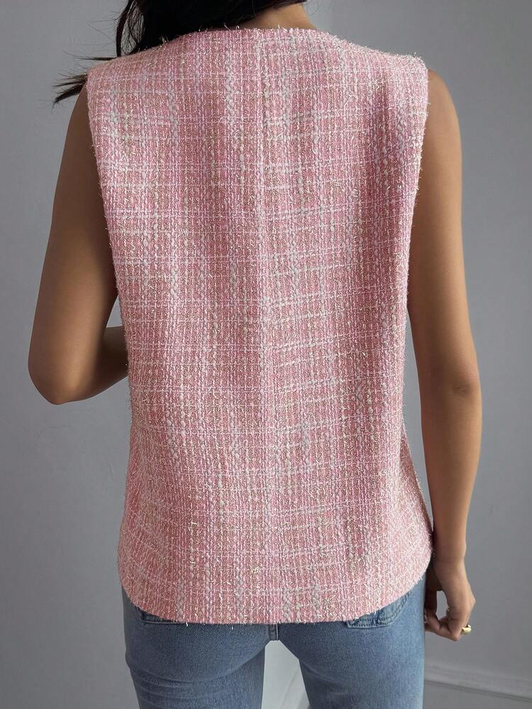 Women's Casual Sleeveless Single-Breasted Plaid Jacket, Autumn Women Coats