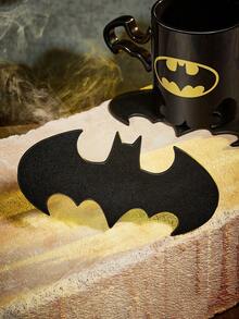 BATMAN X SHEIN 两件套蝙蝠形压花 PU 皮革杯垫，桌面装饰，隔热 - 黑色 - 查看 4