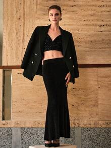 MOTF PREMIUM WOMEN'S FITTED ELEGANT KNITTED SKIRT, AUTUMN/WINTER - Black - View 11