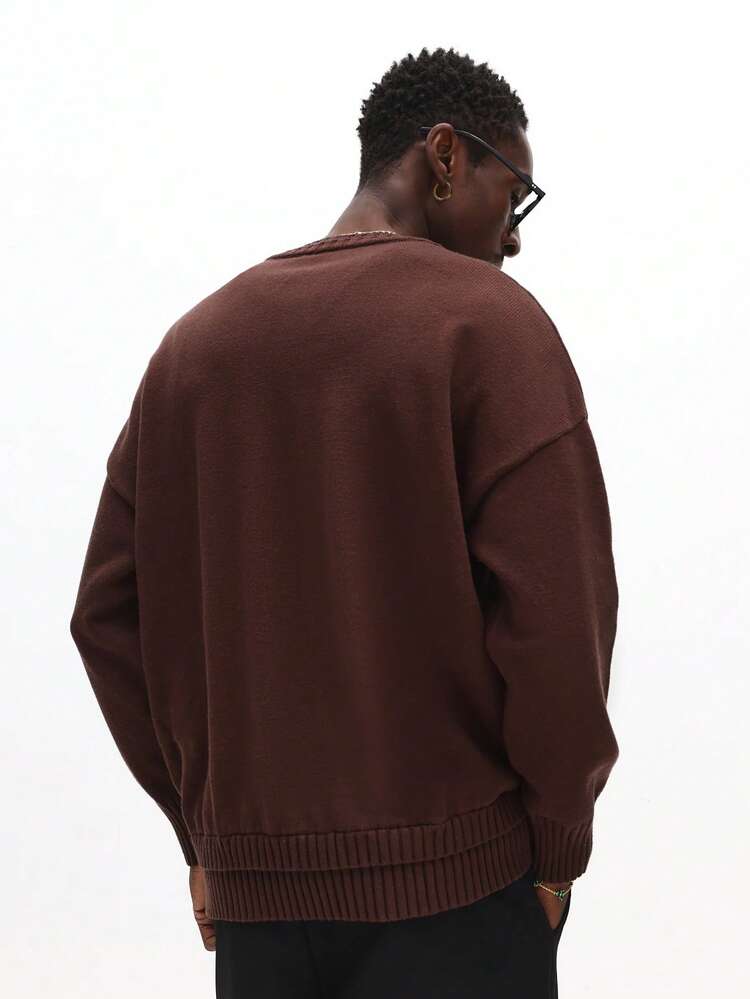 Crew Neck Knit Sweater With Ribbed Trim