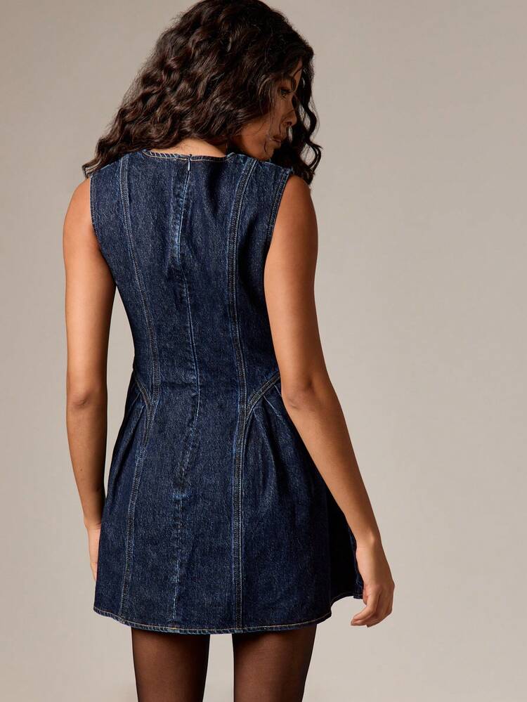 Sleeveless Denim Fit And Flare Mini Dress