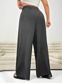 Solflare 大码高腰阔腿休闲西装裤，简约时尚，适合女性春夏、商务休闲、秋冬情人节等各种场合的办公室穿着。 - 深灰色 - 查看 2