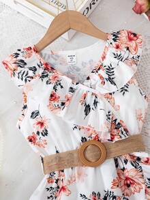 SHEIN Young Girl Floral Print Dress With Ruffled Hem Summer Holiday - Multicolor - View 5