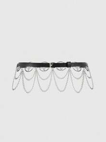 ROMWE Goth 1 pieza Cinturón estilo gótico para vestido con estrella de cinco puntas hueca decorada, de uso versátil diario y para Halloween - Cinturón de estrella de cinco puntas con cadena de doble capa de seis velocidades - Ver 6