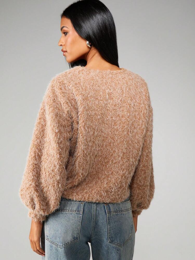 MISSGUIDED Christmas Fluffy Knit Cardigan With Hook Eye Closure Long Sleeve Oversized Fall Winter Cozy Sweater
