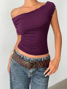 Aloruh Purple Backless Halter Neck Knit Top, Reversible - Purple - View 4