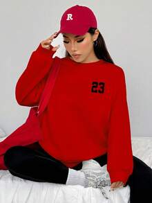 SHEIN EZwear 2 件套休闲宽松圆领运动衫和紧身打底裤，23 号，街头服饰，复古，返校，复古，秋季女士休闲装，秋冬，校服，乡村，嘻哈，街头服饰，运动，健身，健身房 - 彩色 - 查看 3