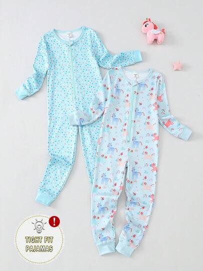 2pcs Girls Casual Long Sleeve Jumpsuit Pajama Set, Minimalist & Fashionable
