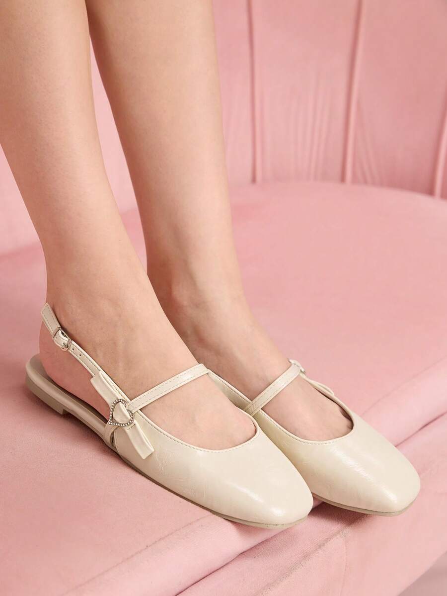 CUCCOO DOLLMOD 杏色 PU 玛丽珍平底鞋，带扣带，时尚可爱，适合女孩，舒适