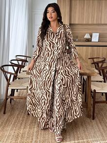 Weeklong Plus Size Plant Line Tie-Dye Print Loose 2 Pieces Set - Multicolor - View 5