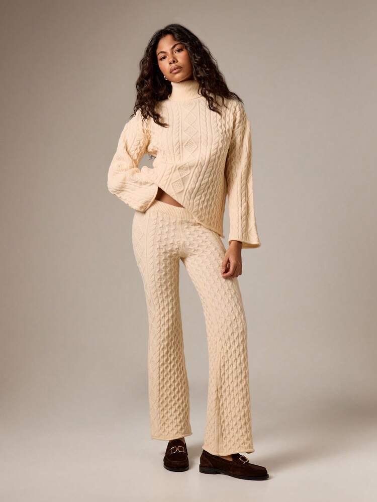 Cable Knit Turtleneck And Pant Set