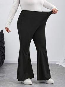 SHEIN CURVE+ Plus-Size High-Elasticity, Belly-Controlling, Tight-Fitting Flared Women's Pants - Black - View 4