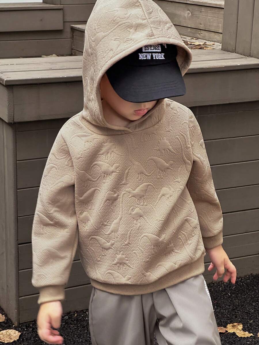 SHEIN 1pc Young Boys Dinosaur Embossed Sweatshirt - Camel - View 1