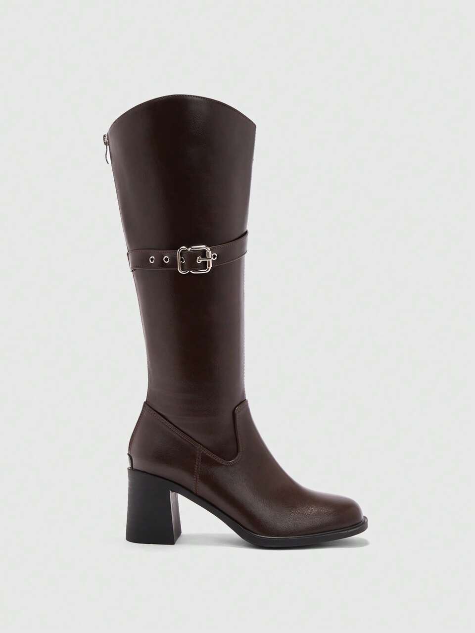 CUCCOO BIZCHIC Women's Fashion Over-The-Knee Boots, Square Toe Chunky Heel Design, Solid Coffee Color, Back Zipper With Multi-Strap Design, Versatile With Skirts, Jeans, Coats, Suitable For Autumn/Winter, Fashion Shows, Commuting, Stylish Women's Tall Boots