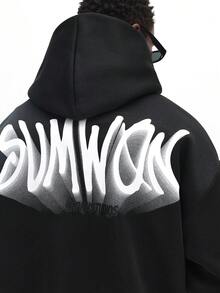 Áo hoodie nam dáng rộng SUMWON thường ngày, kiểu dáng thoải mái, in chữ cách điệu và có túi giữa. - màu đen - Xem 7