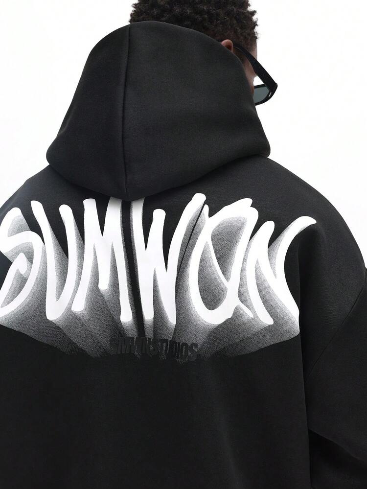 Oversized Pullover Hoodie With Text Print