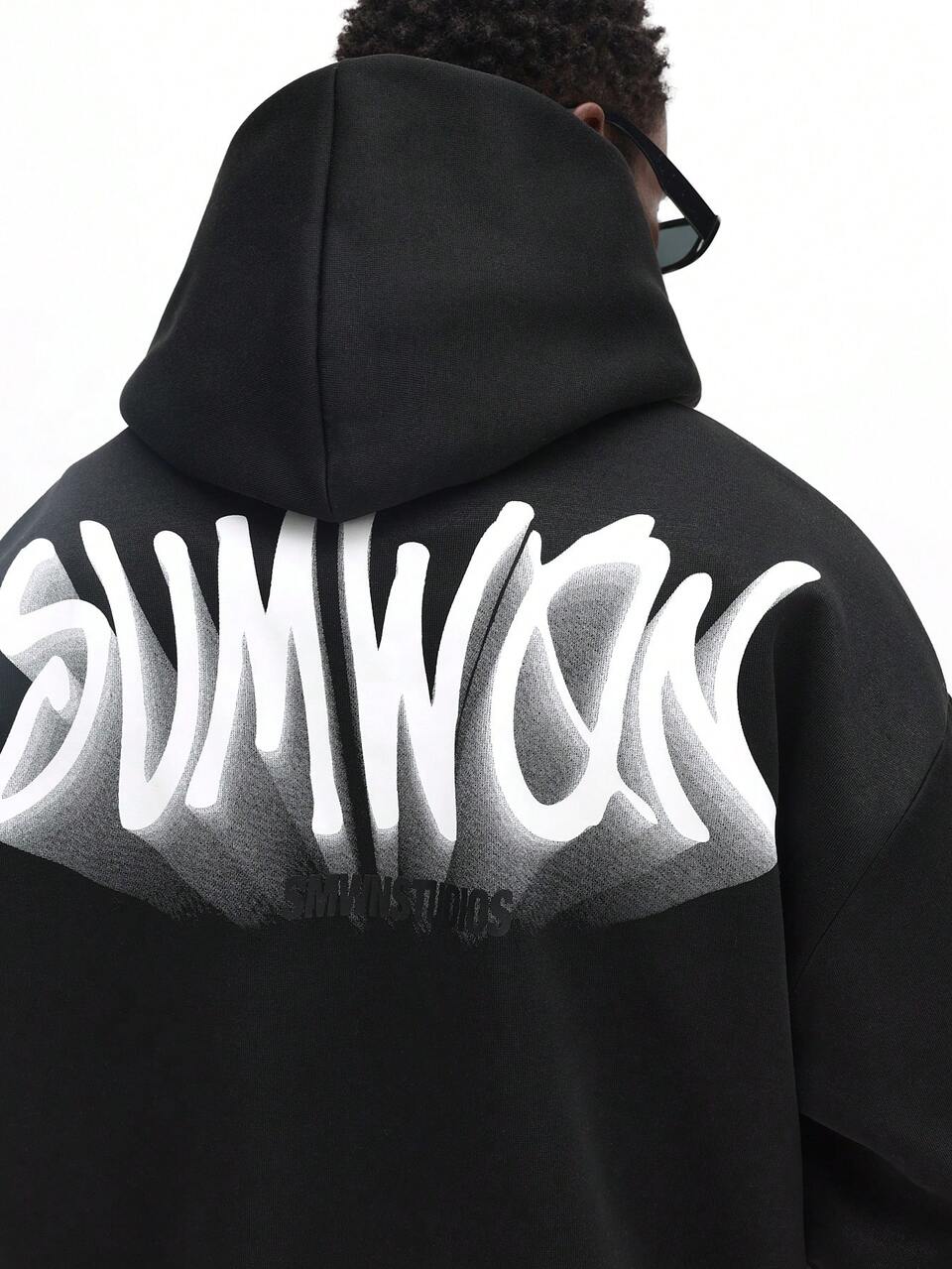 Oversized Pullover Hoodie With Text Print