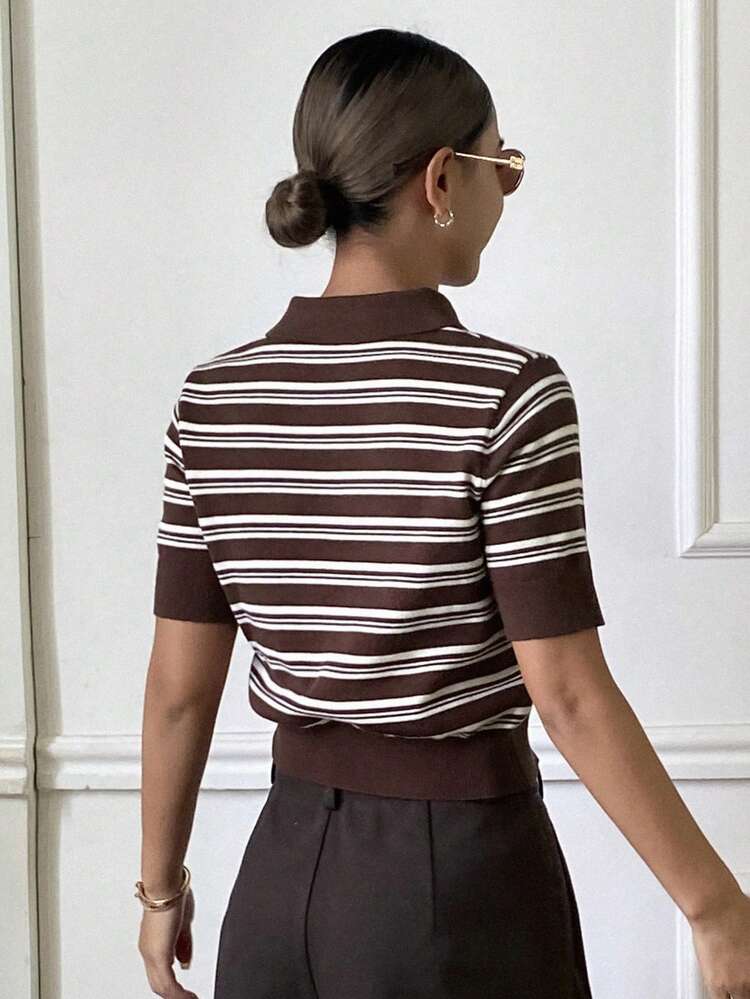 Loose Fit Business Casual Striped Knit Sweater For Women, Fashionable For New Year, Christmas, Wedding, Autumn/Winter