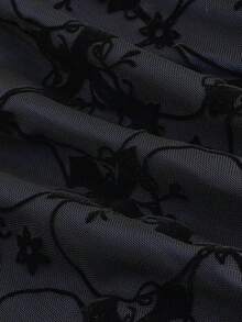 ROMWE Romantic Retro Palace Gothic Cross Flocked Off Shoulder Dress - Blue - View 4