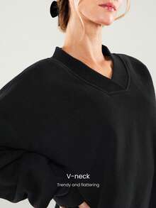 GLOWMODE Heavyweight Fleece Cool Camper Plush Soft Warm Oversized Half-Zip Pullover Sweatshirt Autumn Winter Outdoors Daily Casual Wear - Black - View 4