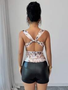 Rafferiza Women's Metallic Leopard Print Decorative Top Leopard Top Women Sexy Tops Sexy Tops For Club Snake Print Top Cheetah Top - Mocha Brown - View 2