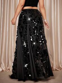 Cravure 大码女士优雅亮片美人鱼裙 – 奢华拼接黑色，新年完美之选 - 黑色 - 查看 2