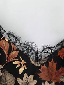 EMERY ROSE Plus Size VCAY Textured Fall Leaf Print Cami Top Suitable For Going Out,Flower/Spring/Summer/Vacation - Brown - View 5