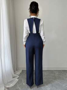 Elenzga Women's New Casual Wide Leg Jumpsuit, Black - Navy Blue - View 2