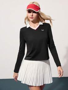 Gameset SHEIN Sport 休闲百搭撞色图案 V 领瑜伽运动 Polo 衫 - 彩色 - 查看 5