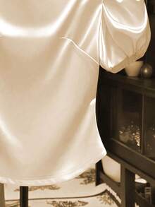 Franclia 女士时尚休闲缎面泡泡袖T恤 - 香檳色 - 查看 4