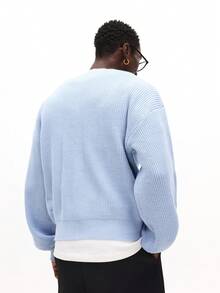 SUMWON Men's Button Down Knitted Cardigan With Pockets Relaxed Fit Casual Long Sleeve Sweater - Blue - View 2