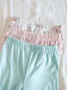 SHEIN Vintaside Kids 6件套女童可爱兔子和花卉全身印花柔软舒适圆领长袖上衣和紧身裤家居服套装 - 彩色 - 查看 7