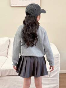 Genkimix Kids 青少年女孩字母和蝴蝶结印花圆领长袖运动衫和蝴蝶结装饰百褶迷你裙休闲装