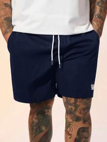 EASEVO Plus Size Woven Casual Straight Leg Shorts - Blue - View 4
