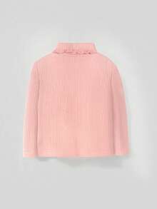 Cozy Pixies 女婴合身休闲高领荷叶边纯色长袖上衣 - 粉色 - 查看 2