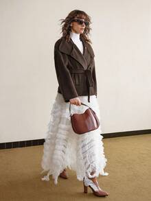 Ontre 2026春夏女士羊毛混纺大衣，优雅别致，适合派对、生日、办公、通勤、日常穿着、约会、下午茶等场合，纯驼色，保暖舒适，时尚翻领羊毛混纺外套，春夏必备单品 - 咖啡棕 - 查看 8