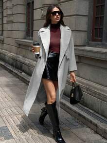 SHEIN Unity 休闲翻领长款大衣 - 淺灰色 - 查看 7