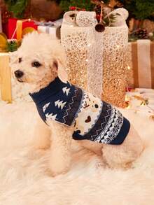 PETSIN 1pc Christmas Pet Cat Dog Universal Green Diamond Grid Elk Snowflake Cute Pattern Jacquard Knitted Elastic Comfortable Dog Christmas Sweater