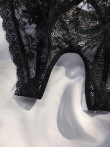 SpicyHot 1pc Charming Black Rose Sheer Lace Trim Open Crotch Sexy Panty - Black - View 6