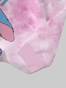 SHEIN Explorewe 1 套青少年女孩休闲时尚甜美可爱扎染卡通兔子印花圆领长袖运动衫和紧身裤套装，舒适的秋冬款式 - 彩色 - 查看 5