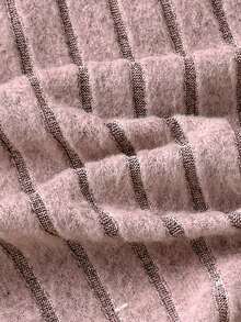 SHEIN 青少年女孩针织毛绒罗纹铆钉圆领宽松休闲长袖 T 恤 - 粉色 - 查看 3