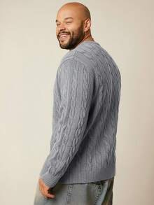 EASEVO 大码男士休闲粗针织圆领长袖毛衣