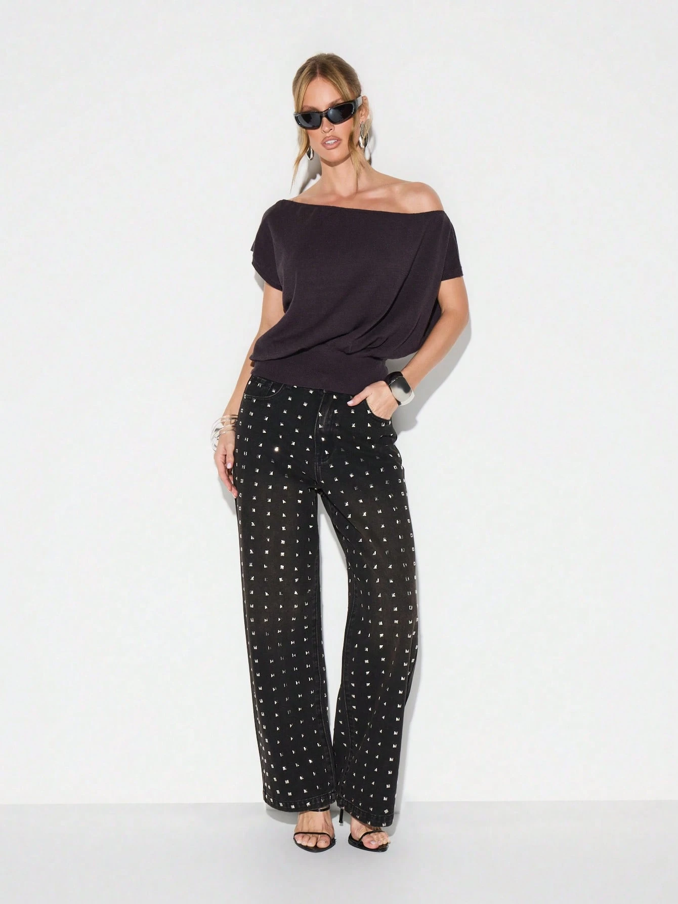 KIZN Off Shoulder Asymmetric Knit Top
