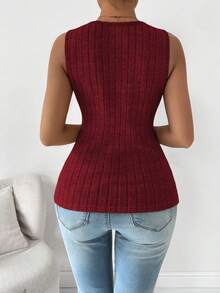 Chiquease 2件套女式纯色圆领休闲保暖宽条纹背心 - 彩色 - 查看 2