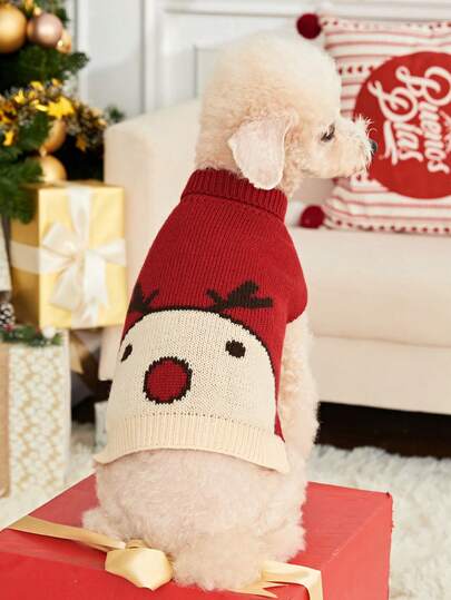 PETSIN 1pc Christmas Pet Cat Dog Universal Green Diamond Grid Elk Snowflake Cute Pattern Jacquard Knitted Elastic Comfortable Dog Christmas Sweater