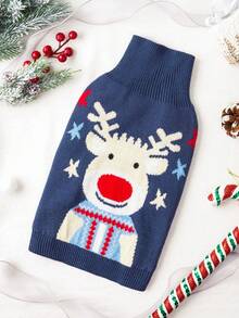PETSIN 1pc Christmas Pet Cat Dog Universal Green Diamond Grid Elk Snowflake Cute Pattern Jacquard Knitted Elastic Comfortable Dog Christmas Sweater - Multicolor - View 2