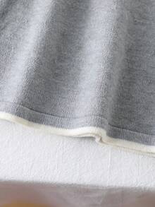 Vestido de suéter de manga larga con cuello con volantes y cuerda trenzada para niñas bebés, cómodo para otoño/invierno, color albaricoque, de moda y versátil para uso diario, en casa, al aire libre, viajes - Gris - Ver 5