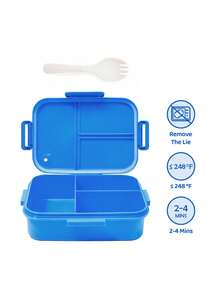BATMAN X SHEIN 1100ml Dog Print Leak-Proof 3-Compartment Bento Box, Durable And Resistant To Falls, Equipped With Tableware And Food Fork - Blue - View 4